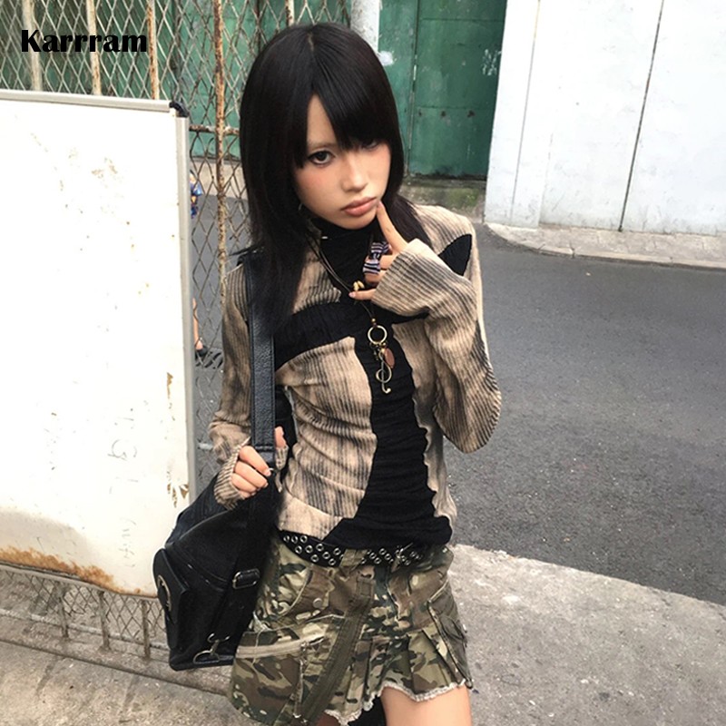 Winter Clothing Aesthetic - Karrram japonais Y2k hauts côtelés Vintage