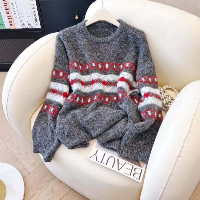 Winter Clothing Aesthetic - Pull déchiré gris à manches longues