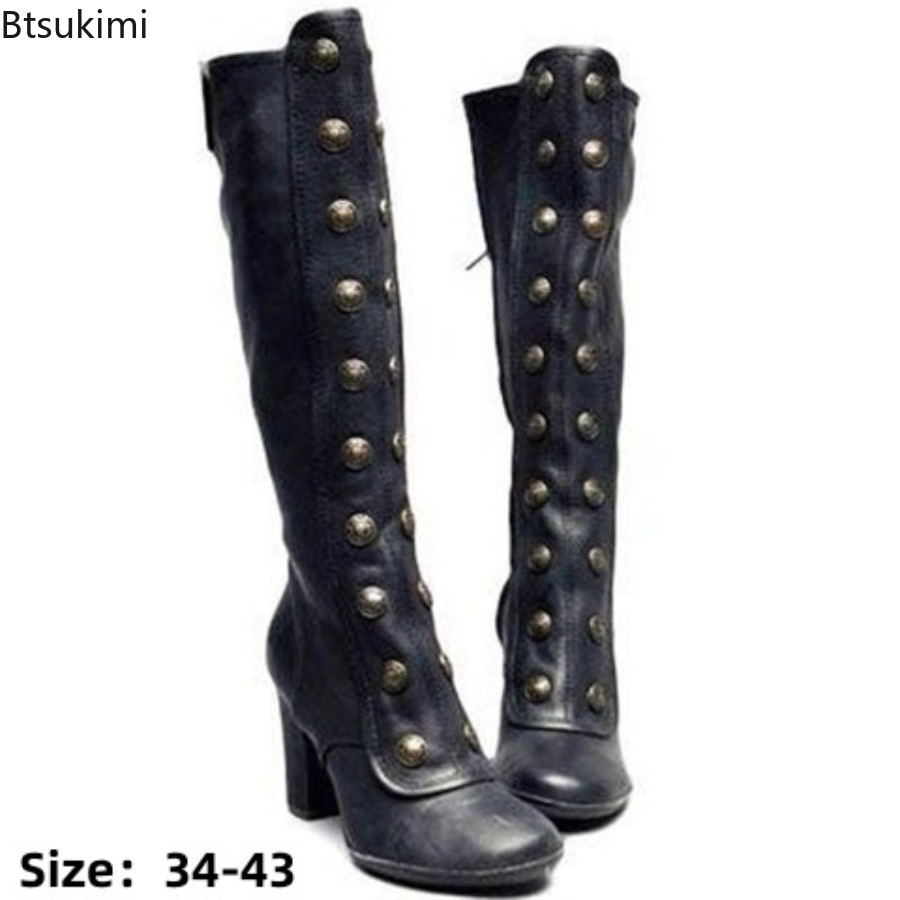 Bottes rétro noires à rivets,  - Winter Clothing Material avis et prix