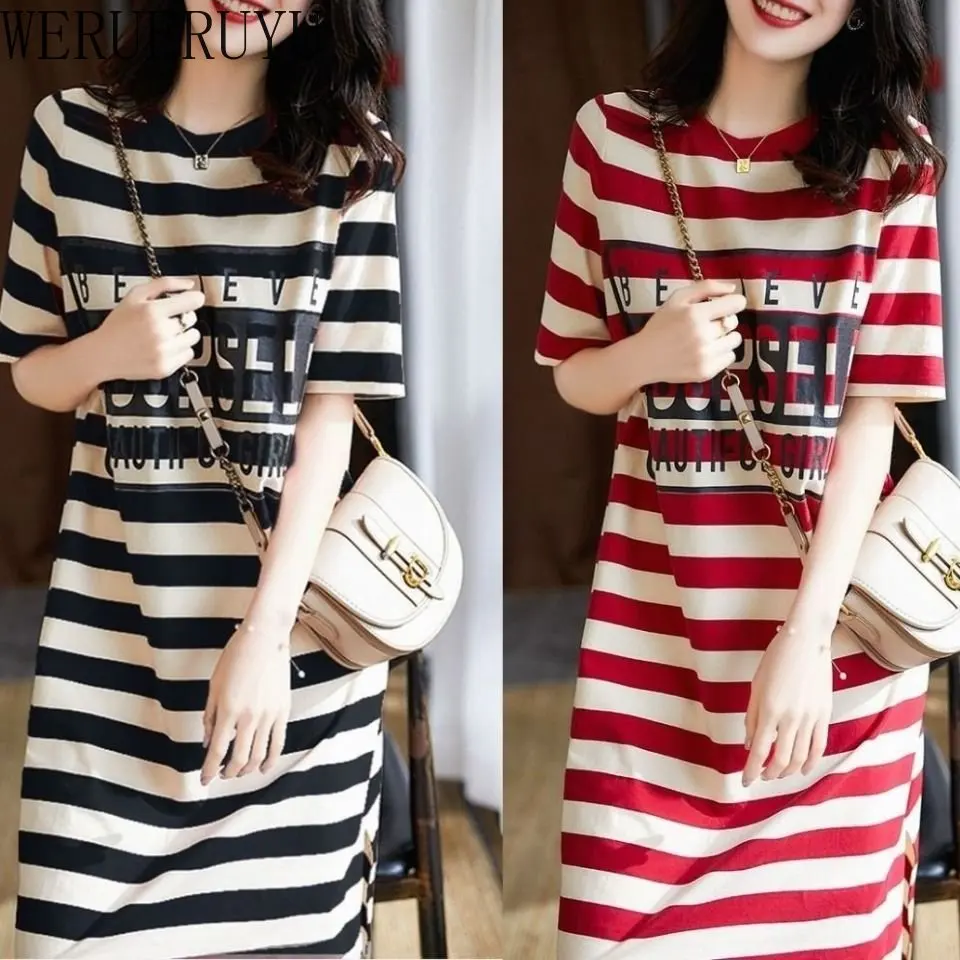 Robe mi-longue imprimée rayée, - Winter Clothing Aesthetic avis et prix